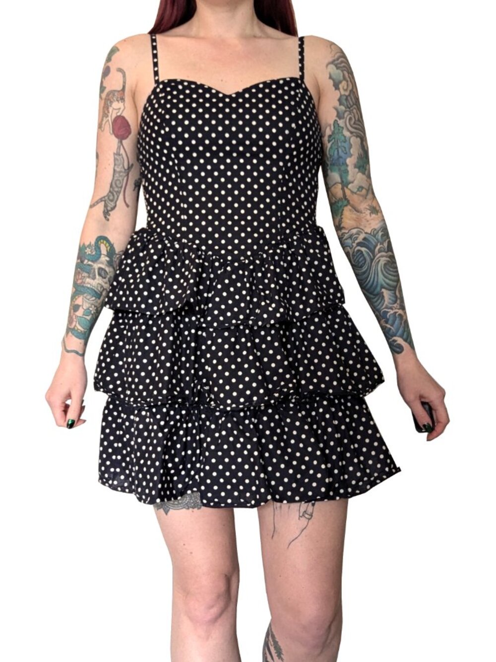 H&M Tiered Ruffle Mini Dress in Navy Polka Dot | 8